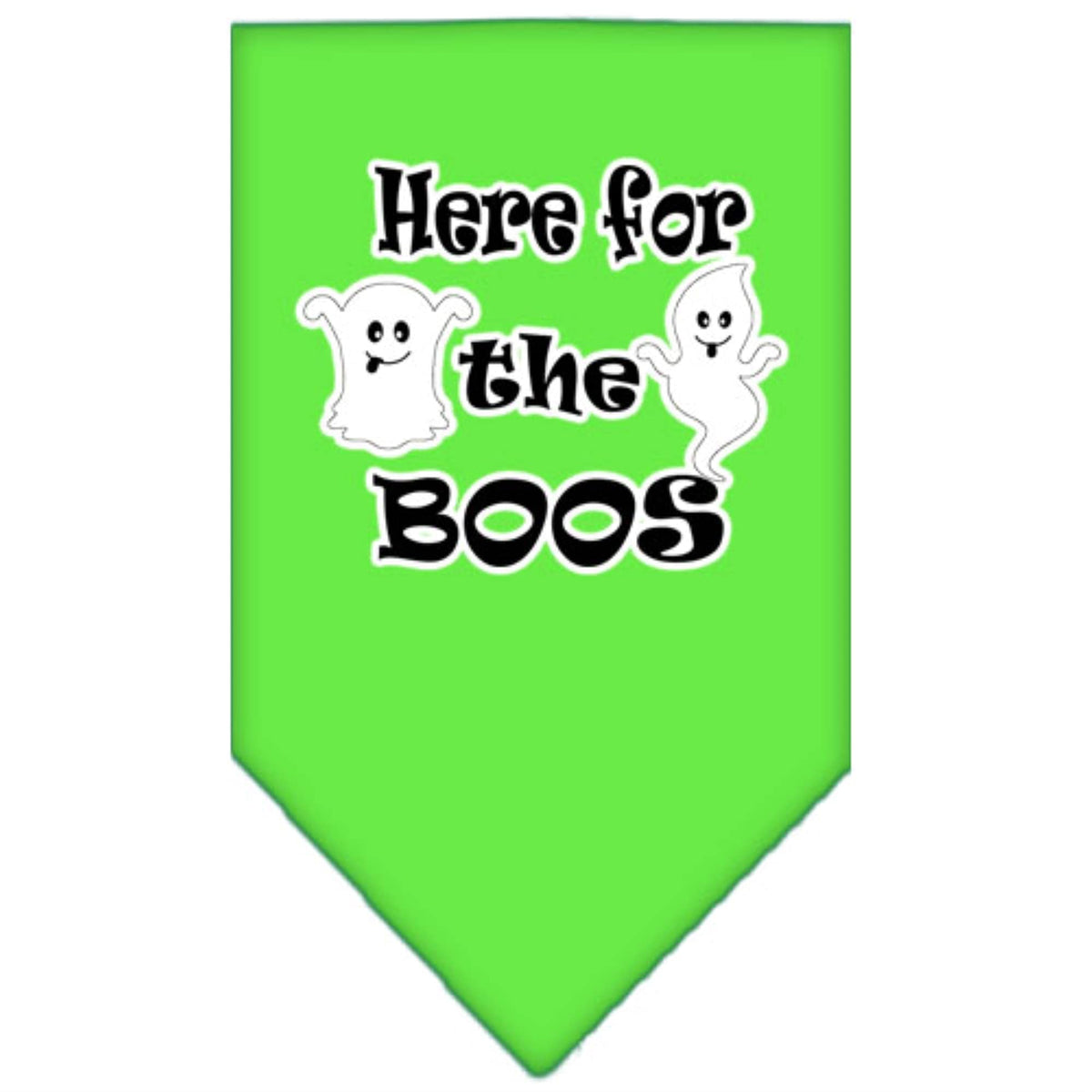 Halloween Pet and Dog Bandana Screen Printed, &quot;Here For The Boos&quot; Lime Green Large