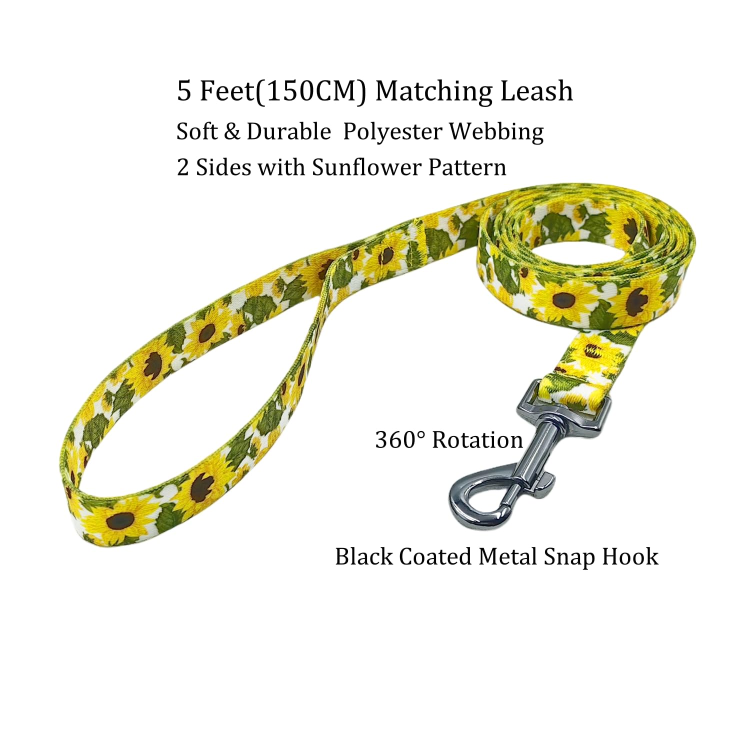 Olahibi Dog Collar Leash Set, Floral Pattern, 5Ft Matching Leash, Polyester Material, 4 For Small Medium Large Dogs.(S, Sunflowe