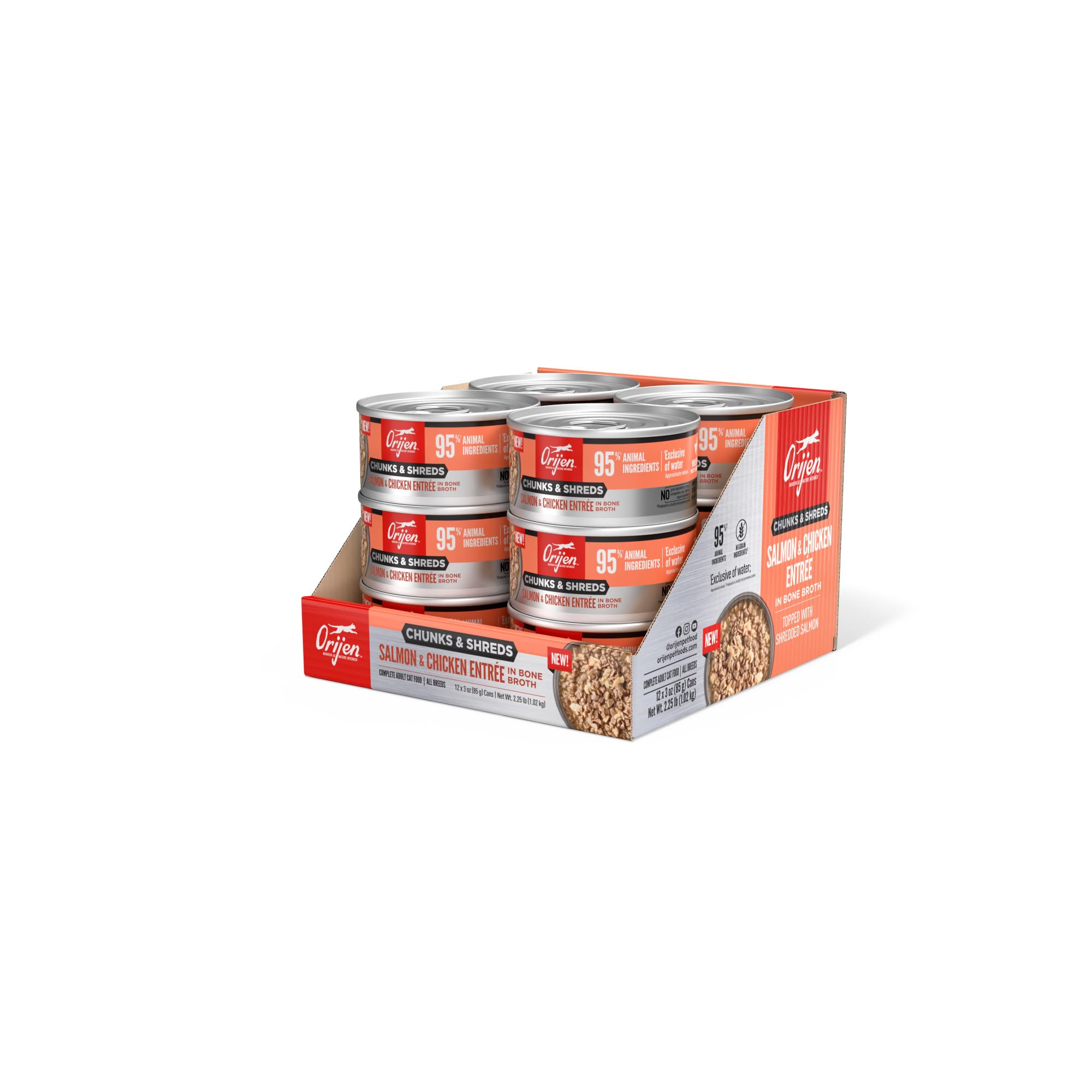 ORIJEN Chunks & Shreds Wet Cat Food Salmon & Chicken Entr  e 3oz Cans (12 Count)