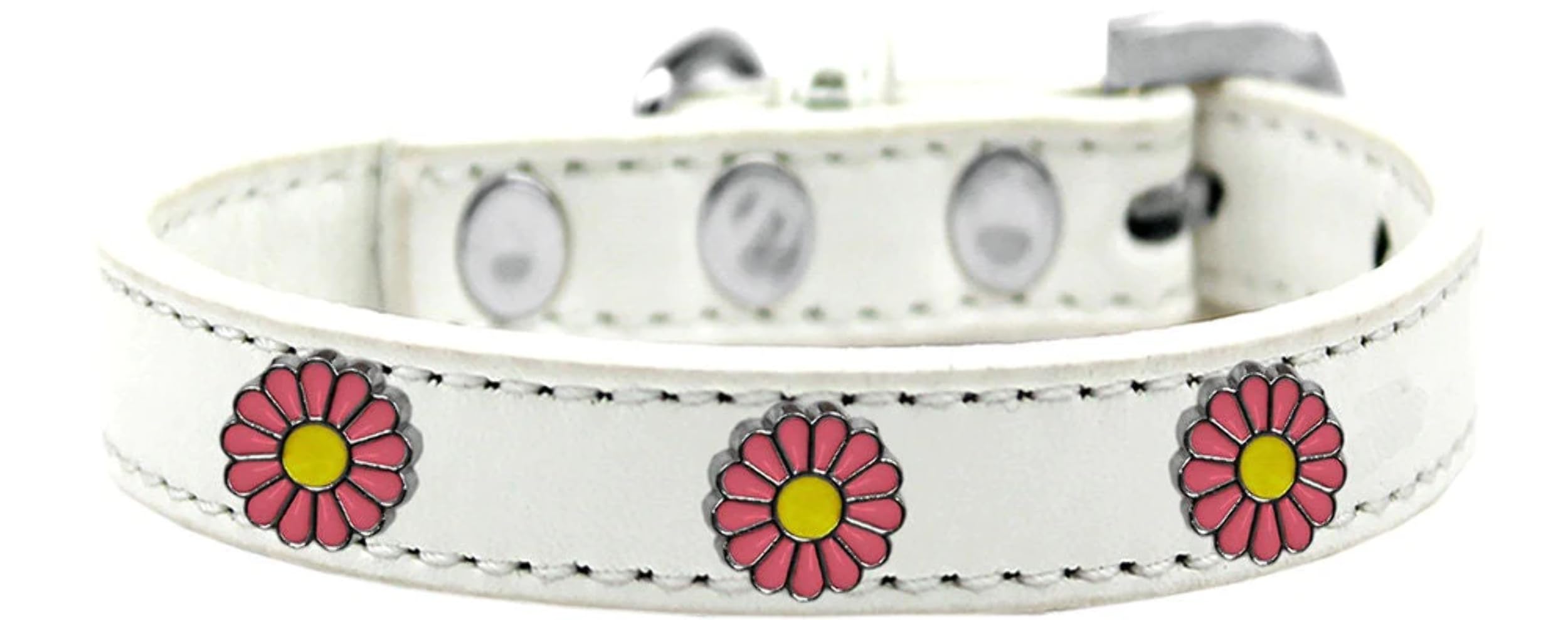 Dog, Puppy and Pet Widget Fashion Collar, Pink Daisies Red 16