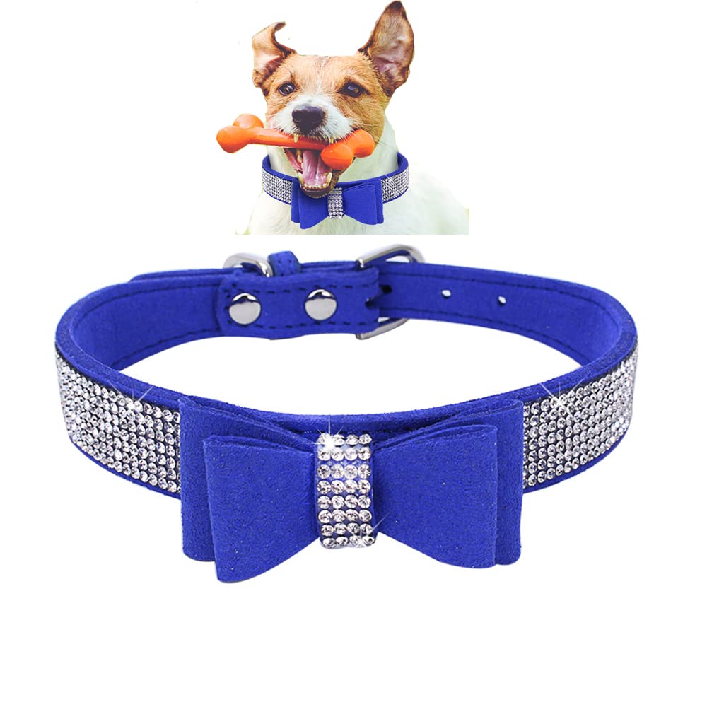 Crystal Dog Collar With Bow Tie,Soft Puppy Bling Collar For Extra Small,Small,Medium Dogs(Royal Blue,Xs)