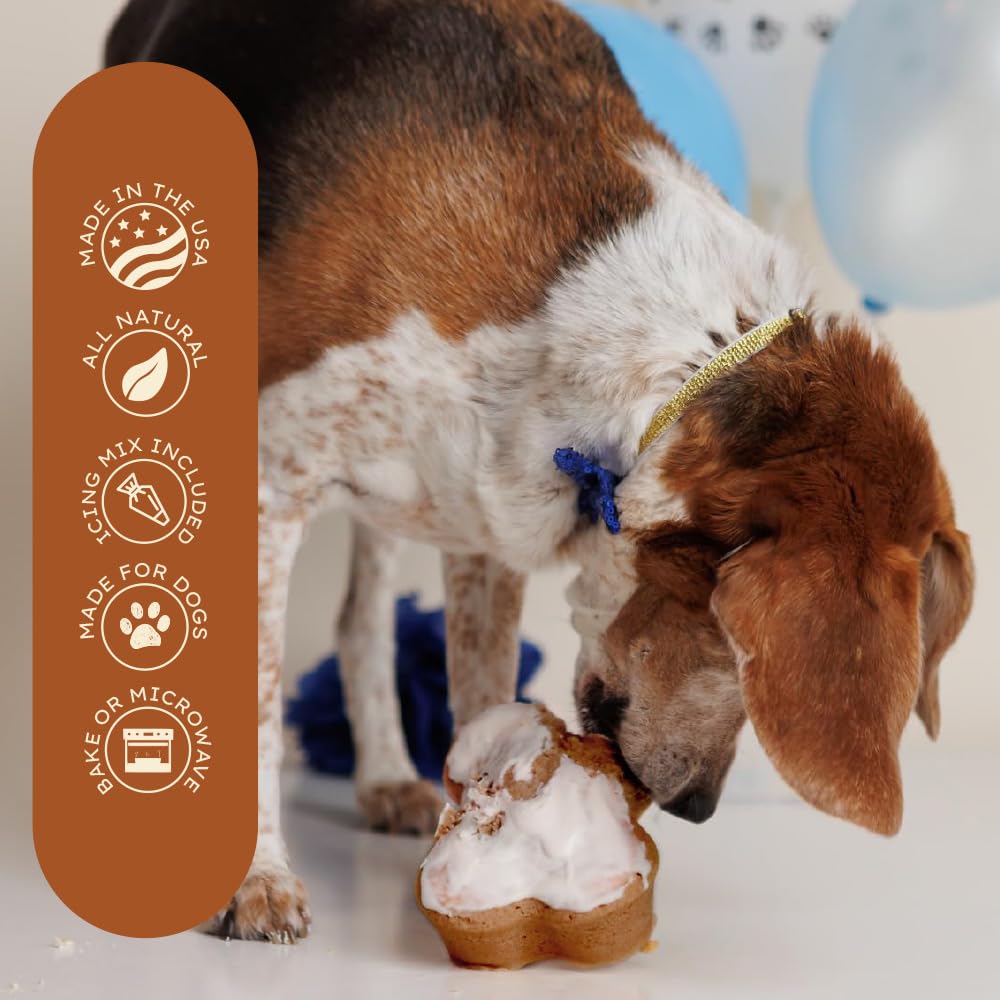 Puppy Cake Dog Birthday Cake Kit - Cake Mix, Icing Mix, Candle and Swirl Tri Color Silicone Pan, Peanut Butter Flavor - Bake or