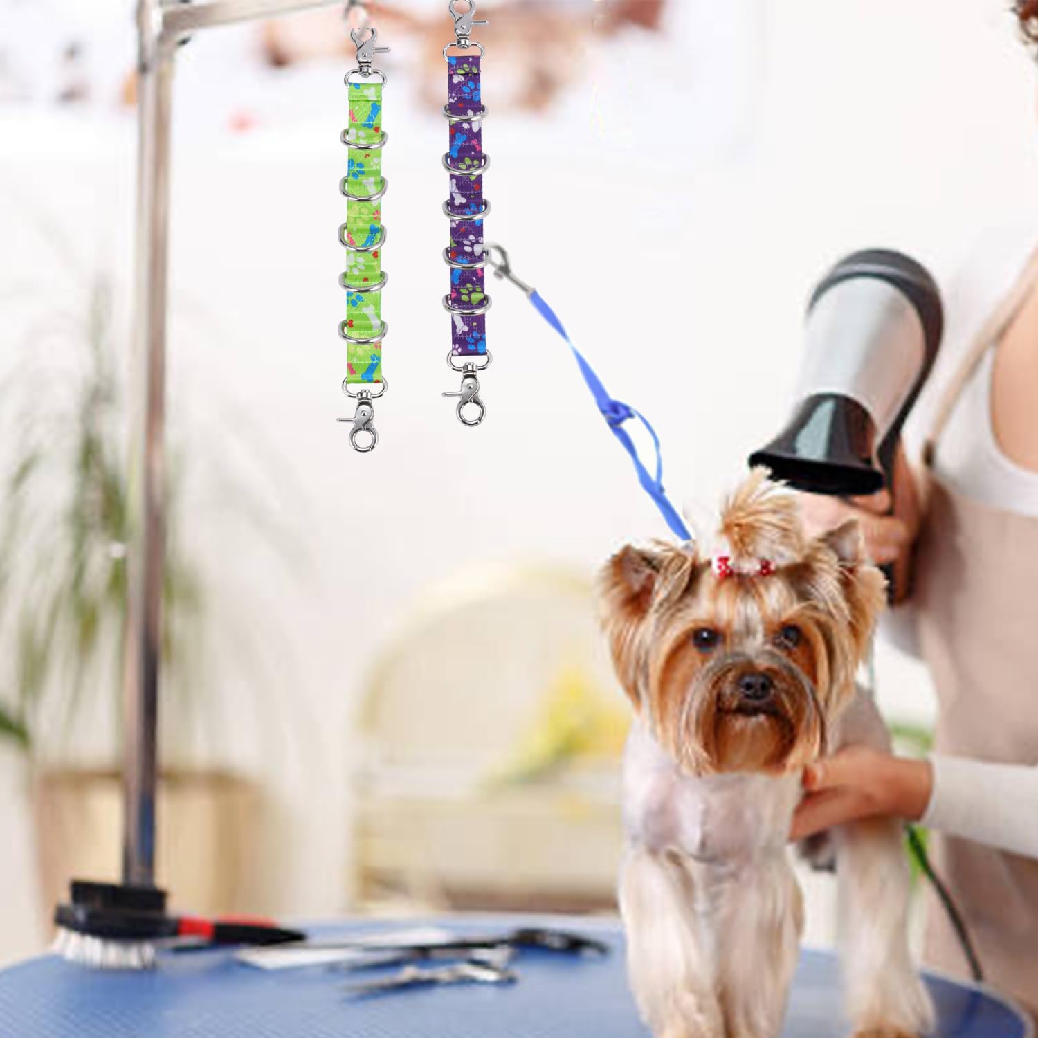 Fursdoly Dog Grooming Loops Table Supplies 2 Pack Cute Colorful Paw Pattern Restraint Loop Dogs Grooming Arm Extension Double Sn