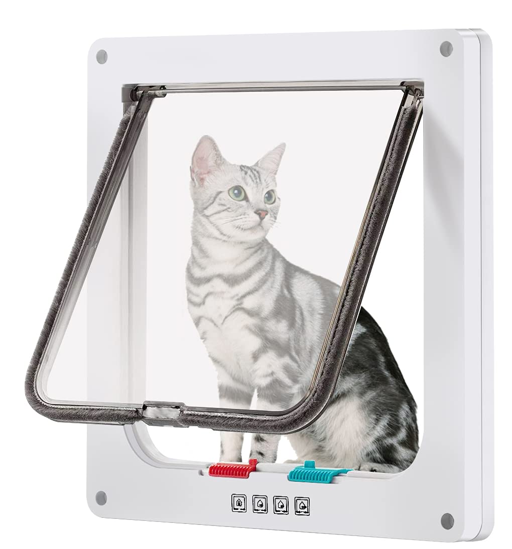 Ceesc Large Cat Door (Outer Size 11' X 9.8'), 4 Way Locking Cat Door For Windows & Sliding Glass Door, Weatherproof Cat Flap Door For Cats & Doggie With Circumference < 24.8'