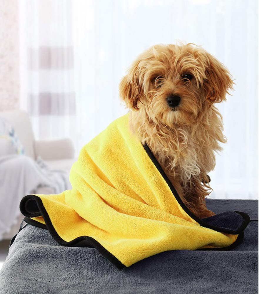 Kwispel Dog Bath Towel - Super Absorbent Microfiber Dog Towel For Small Medium Large Dogs And Cat, Yellow & Grey 19.7' X 39.4'