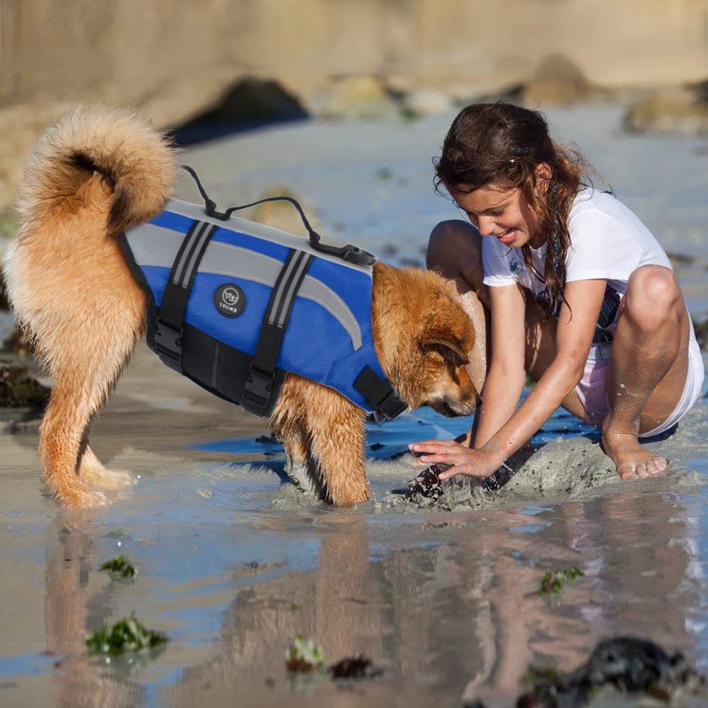 Emust Life Jacket For Large Dogs, Dog Life Vest For Small/Medium/Large Dogs With Double Rescue Handles, High Reflective Dog Life