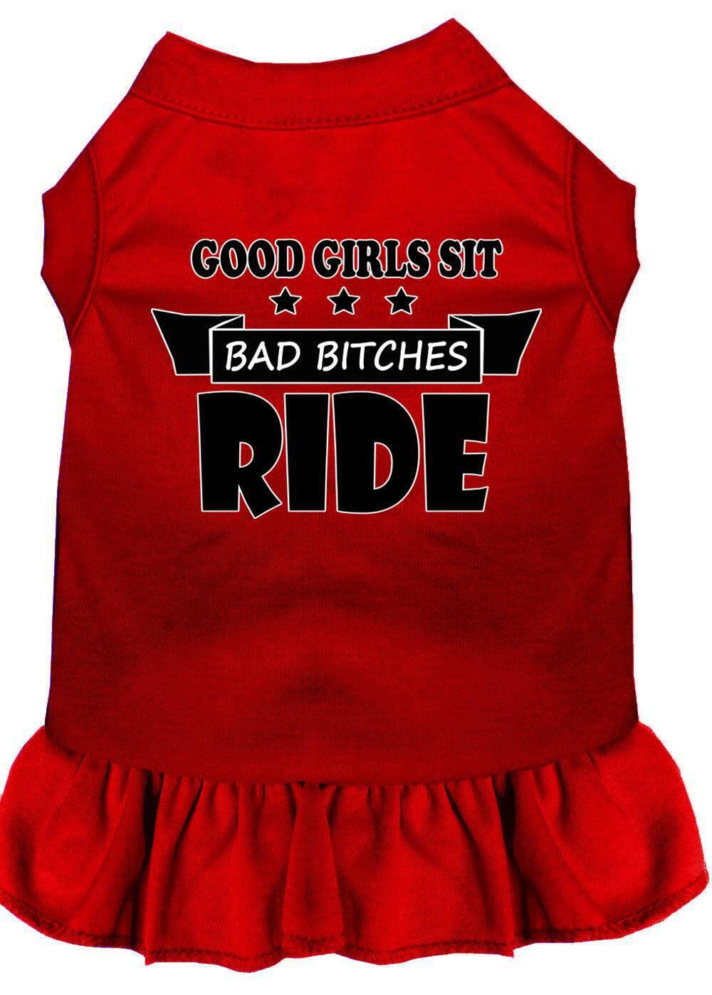 Pet Dog & Cat Dress Screen Printed, Good Girls Sit, Bad Bitches Ride Bright Pink SM (3-6 lbs.)