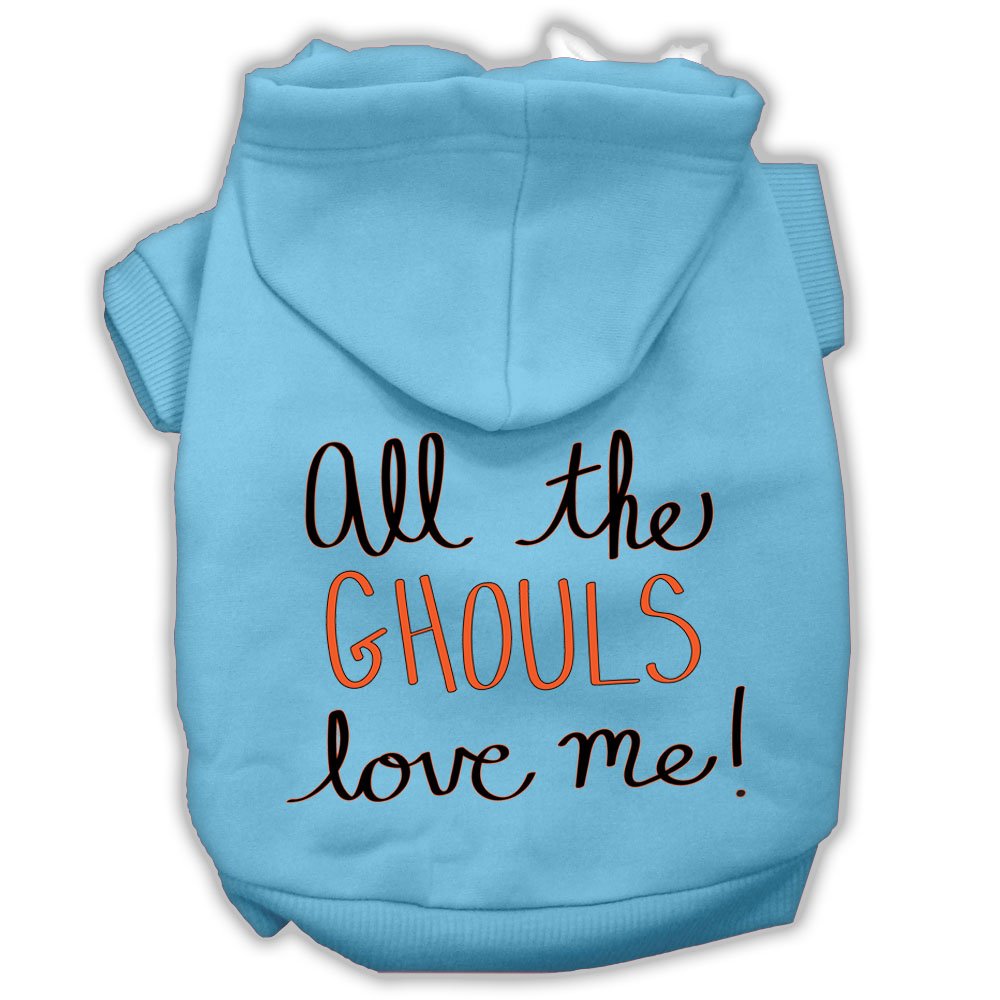 Halloween Pet, Dog & Cat Hoodie Screen Printed, 'All The Ghouls Love Me' Baby Blue Md (6-10 Lbs.)