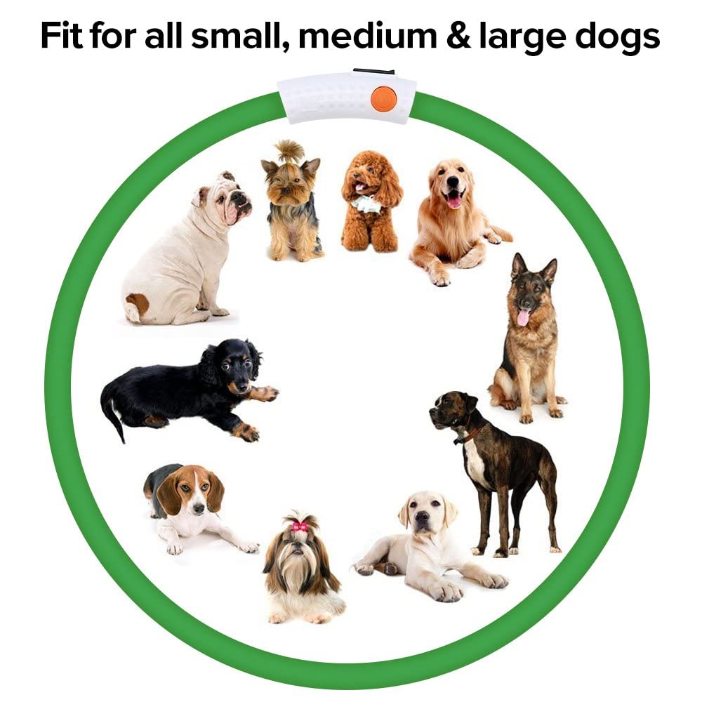 Higo Light Up Dog Collars - Rechargeable Led Dog Collar, Glowing Puppy Collar, Silicone Led Pet Collar, Flashing Dog Lights For Night Walking (Green)