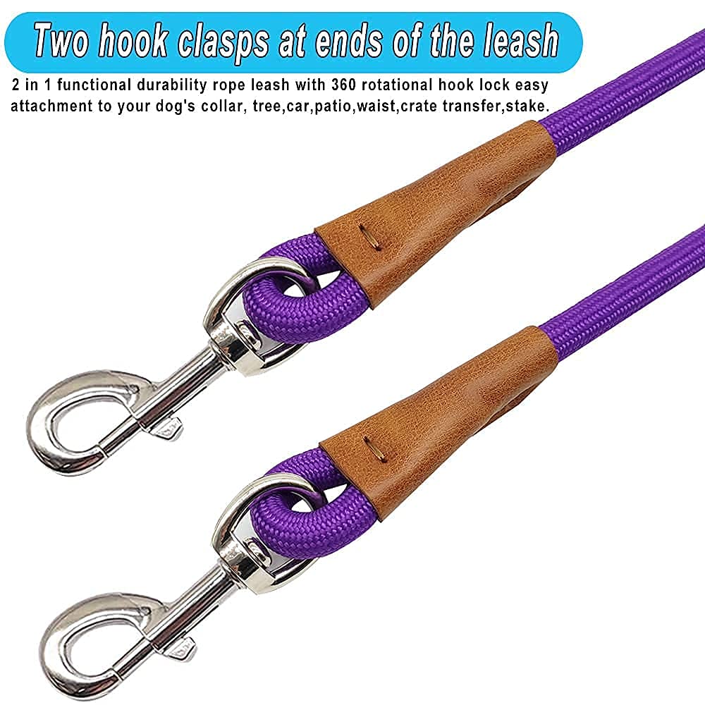 Yucforen 6 Foot Dog Tie Out Rope Leash, Heavy Duty Climbing Nylon Basic Leash For Camping, Indoor, Outdoor And Front Yard Purple