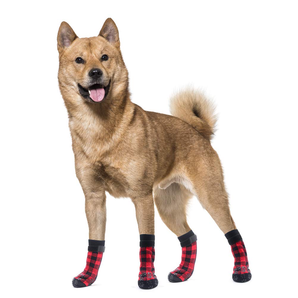Scenereal Dog Socks Double Side Anti-Slip With Straps Traction Control 3 Pairs Set - Plaid Paw Protector For Floor Indoor, Non-Skid Design For Small Medium Dogs Cats Puppy