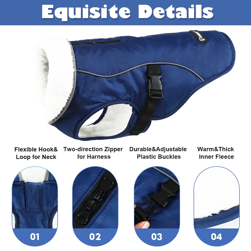 Emust Winter Dog Jacket, Windproof Dog Apparel For Cold Weather, Reflective Winter Coats For Dogs, Warm Puppy Jacket For Cold Winter, Blue S