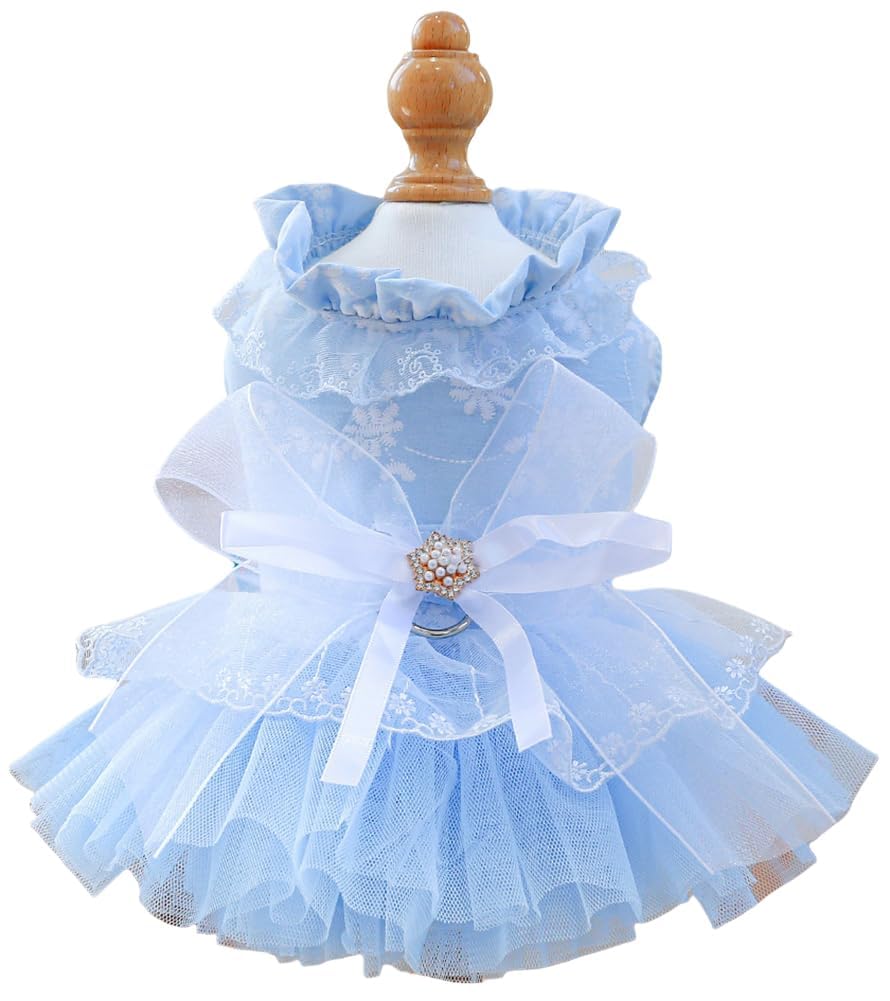 Marupet Fashion Sweet Puppy Dog Blingbling Princess Skirt Pet Dog Lace Cake Camisole Tutu Dress F-Blue S