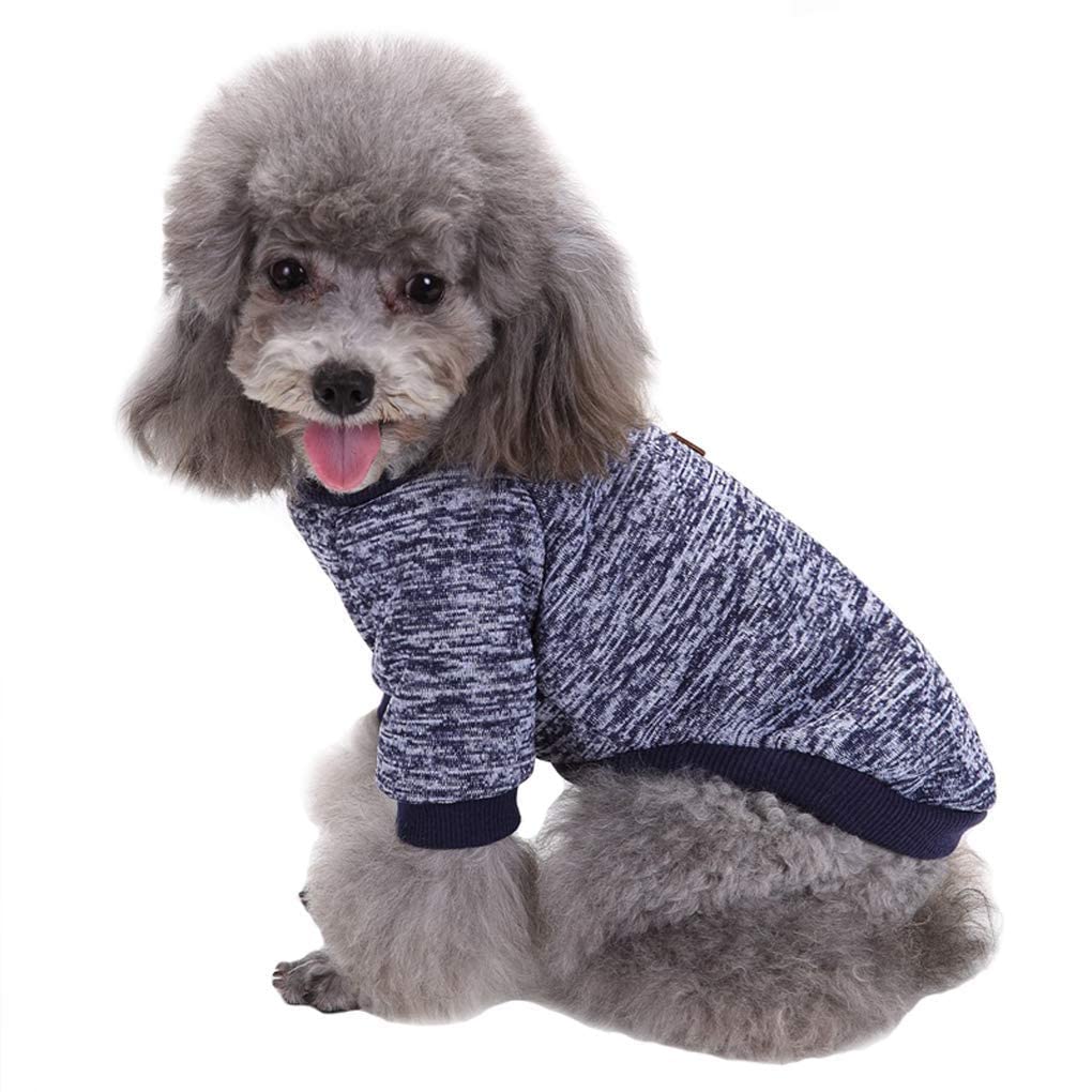 Jecikelon Pet Dog Clothes Dog Sweater Soft Thickening Warm Pup Dogs Shirt Winter Puppy Sweater For Dogs (Navy Blue, Xxs)