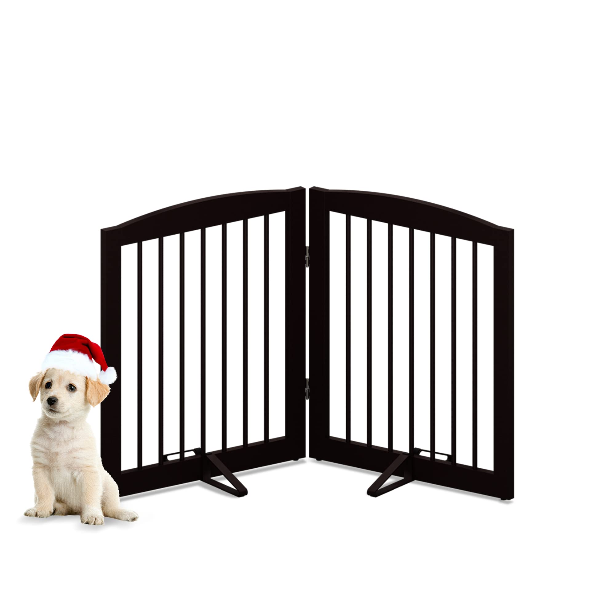 PUPETPO Freestanding Pet Gate for Dogs, Foldable Wooden Dog Gate for House, Indoor Pet Barrier for Stairs, Doorways, Support Fee