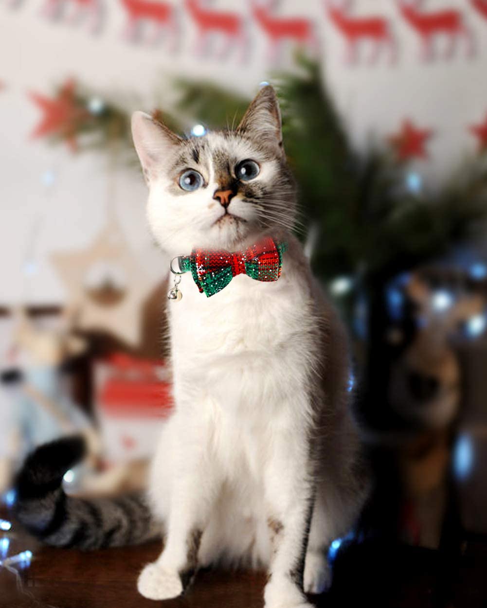 Joytale Upgraded Christmas Cat Collar With Bells, Breakaway Cat Collars With Bow Tie, 1 Pack Girl Boy Safety Plaid Kitten Collar