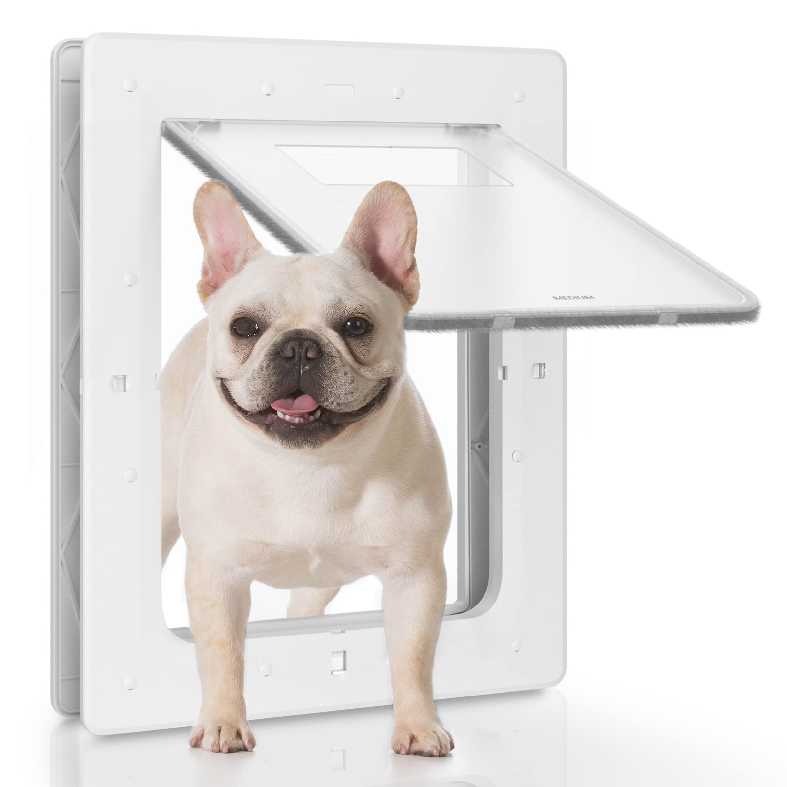 Dog Door, Plastic Pet Door By Petouch, 8.5' X 11.5' Inner Frame For Medium Dog And Pets, Easy To Install, 2-Way Locks, Durable Frame Doggy Door For Door, Screen & Wall, White Doggie Door, Medium