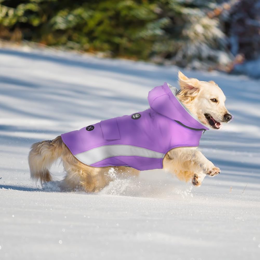 Emust Cozy Dog Vests, Windproof Winter Clothes For Small To Large Dogs, Reflective Strip, Purple