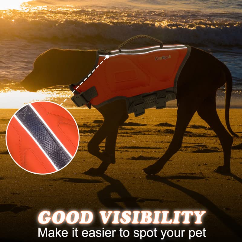 Sheripet Dog Life Jacket, Good Visibility Dog Life Vests For Swimming With Reflective Stripes And Rescue Handle, Pet Flotation V