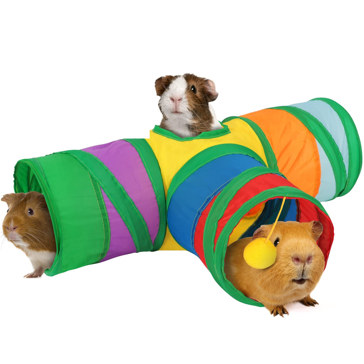Rypet Guinea Pig Tunnel 3 Way Collapsible Small Pet Tunnels and Tubes with Interactive Ball for Baby Rabbit Ferret Hamster Chinc
