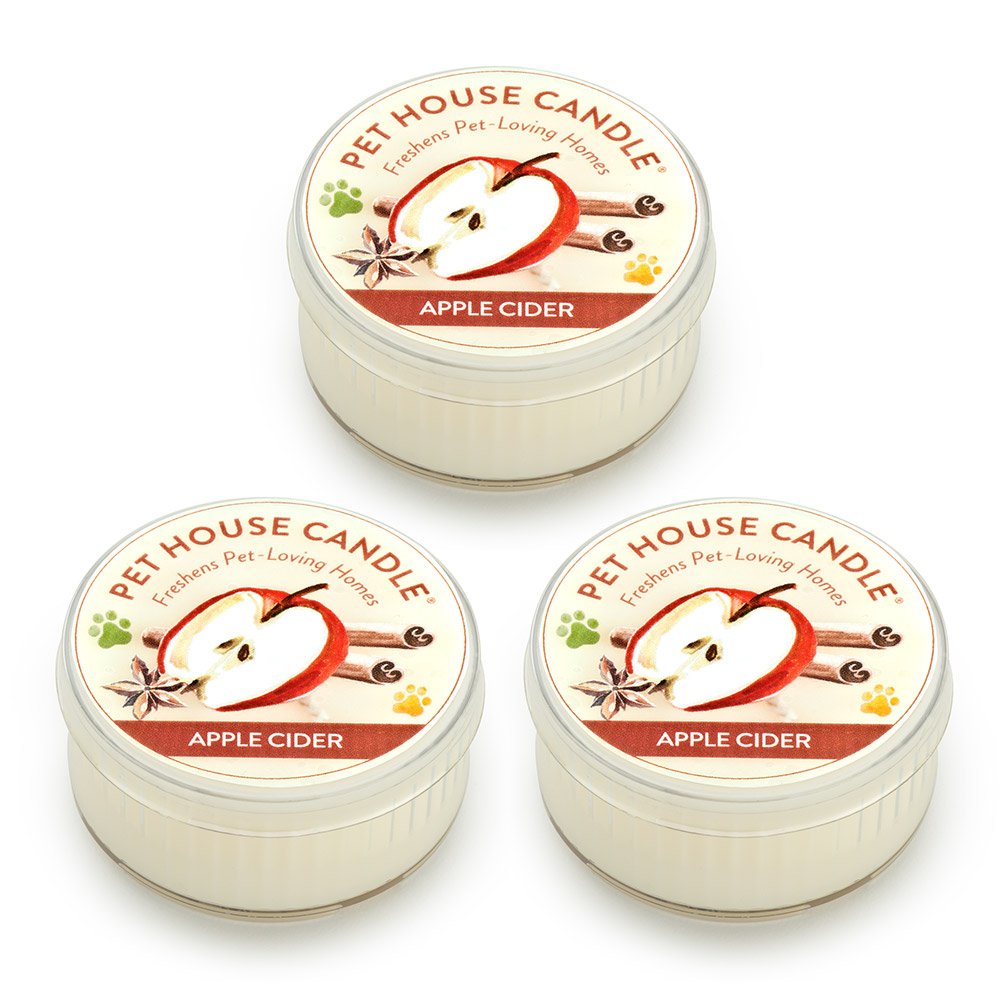 One Fur All Apple Cider Pet Odor Eliminating Mini Candle - 3 Pack - Natural Wax, Non-Toxic, Scented, 8-10 Hours Burn Time - Made