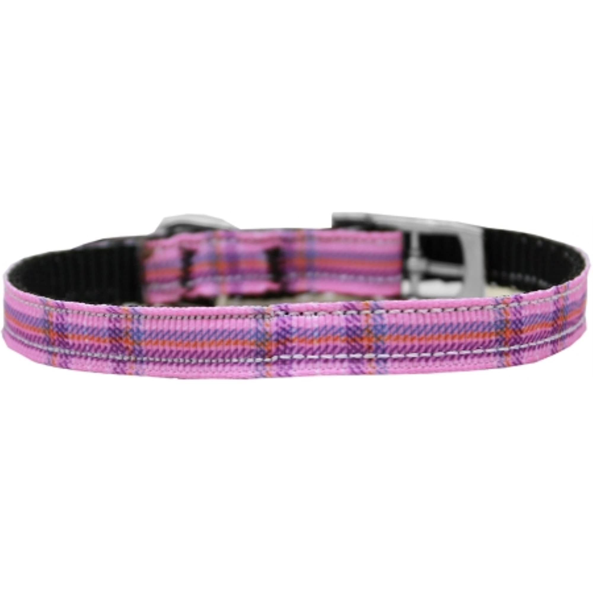 Mirage Pet Products 3/8&quot; Plaid Nylon Dog Collar with Classic Buckle, Size 14, Pink