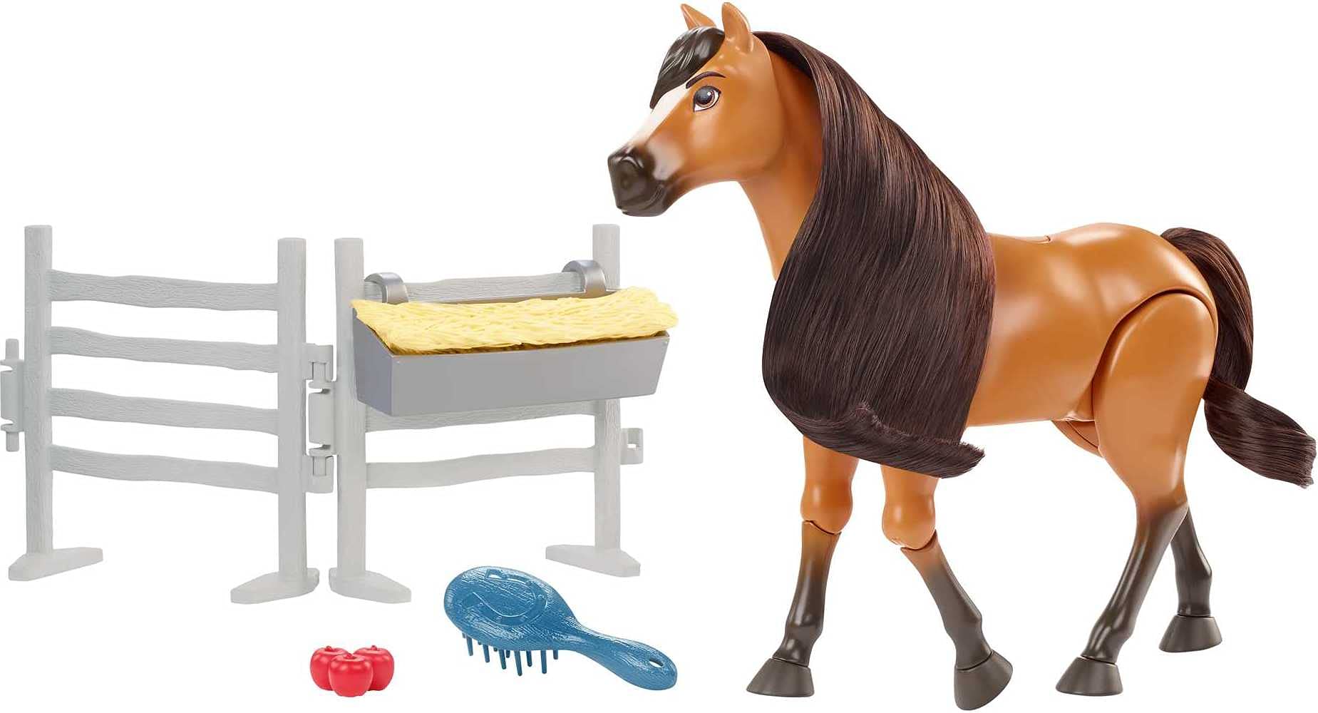 Mattel Spirit Untamed Forever Free Spirit Horse (Approx. 8in Neighing Sounds, Long Mane & Tail Hair, Brush, Hay Bale, Apple Sna