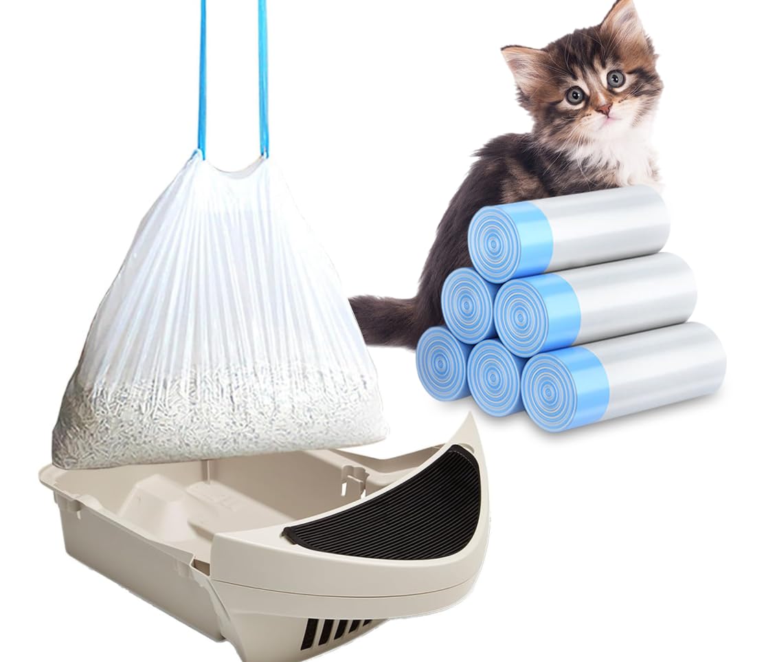 Xuepett 120 Pack Cat Litter Bags With Drawstring, Compatible With Litter-Robot 3/4 Heavy Duty Cat Litter Box Liners Waste Bags R