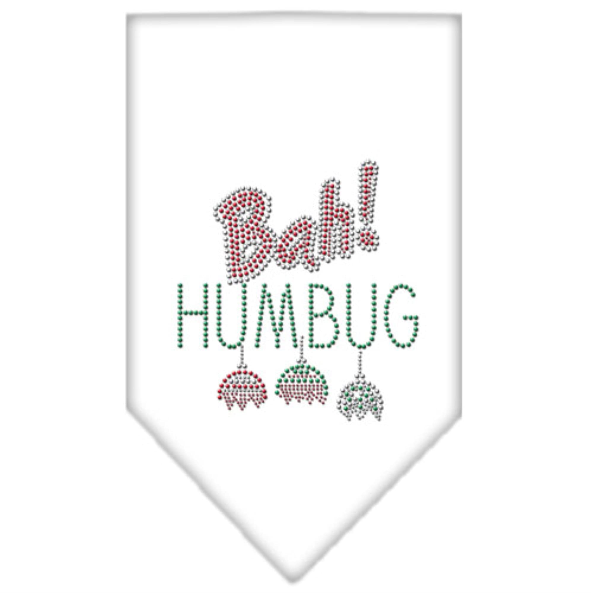 Christmas Pet and Dog Bandana Rhinestone, Bah Humbug White Large