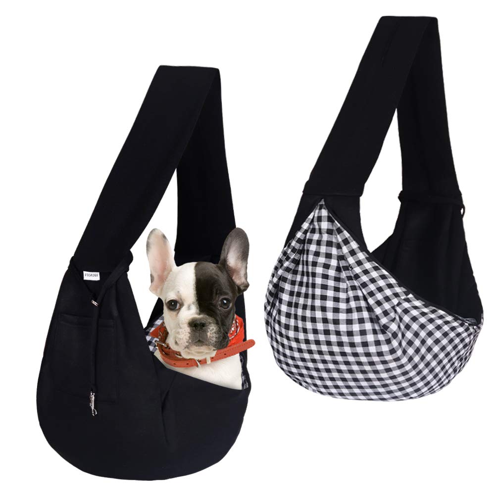 FDJASGY Small Pet Sling Carrier-Hands Free Reversible Pet Papoose Bag Tote Bag with a Pocket Safety Belt Dog Cat for Outdoor Tra