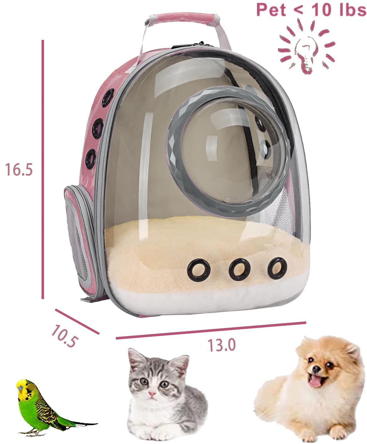 Pet Carrier Backpack For Kitten, Small Puppy And Bunny, Backpack For Kitten, Space Capsule Bubble Cat Backpack Carrier, Airline Approved Waterproof Green Pet Backpack For Small Dog (Pink)