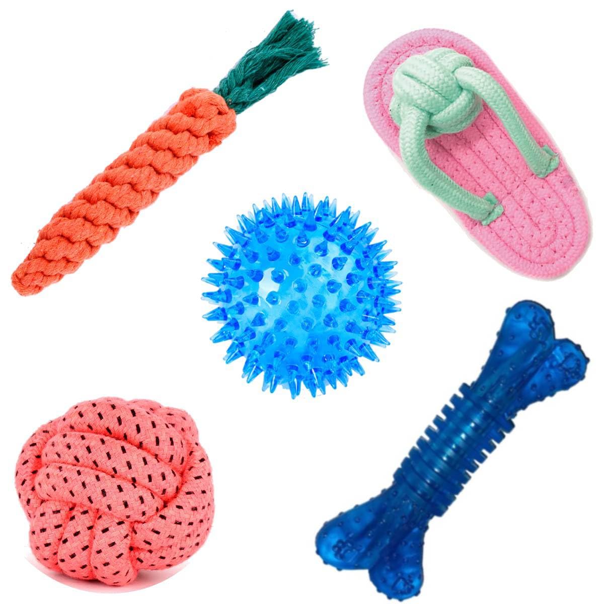 YOUHAVEDEAL Toys for Puppies & Small | Teether Ball | Cotton Rope Toys | Chew Slipper Dog Toy | Rubber Flavour Bone for Medium B