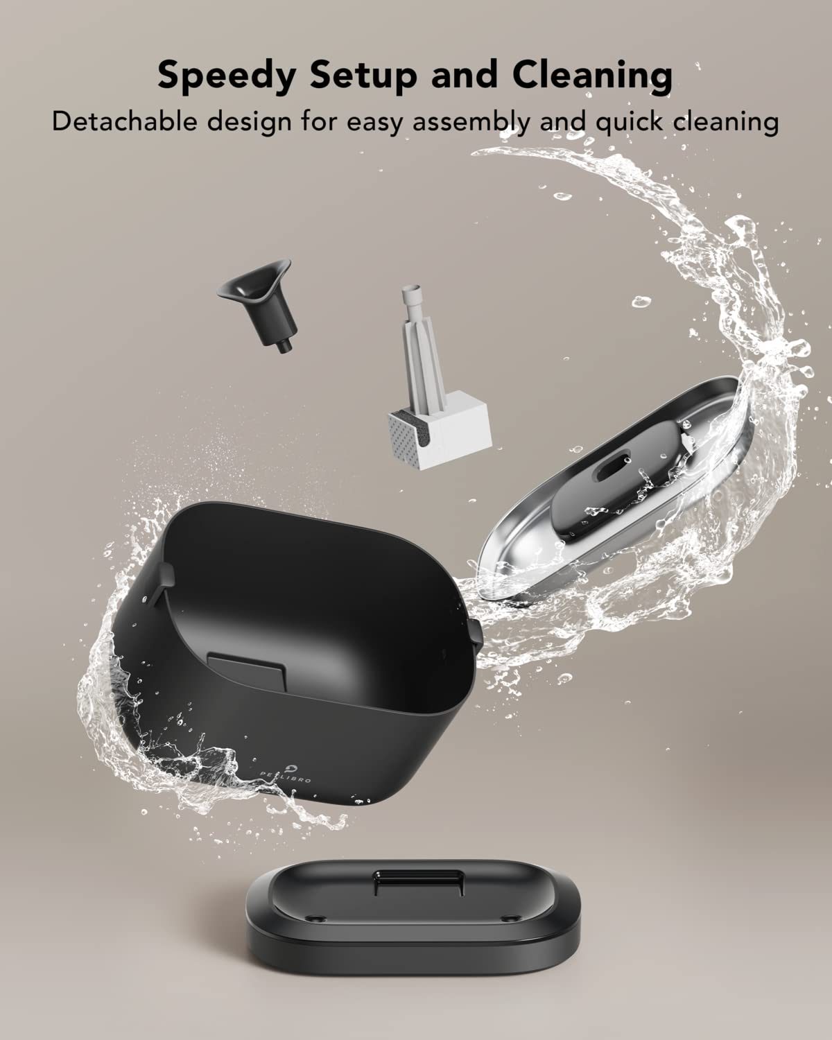 PETLIBRO Cordless Cat Water Fountain - 2.5L Battery Operated, Stainless Steel Tray, Easy to Clean, BPA-Free, Black