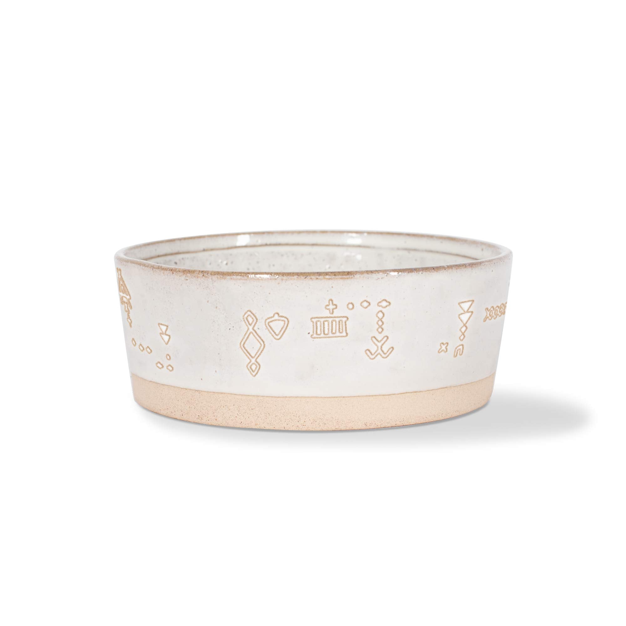 Fringe Studio Stoneware Pet Bowl with Tribal Marks, Medium, White (485002)