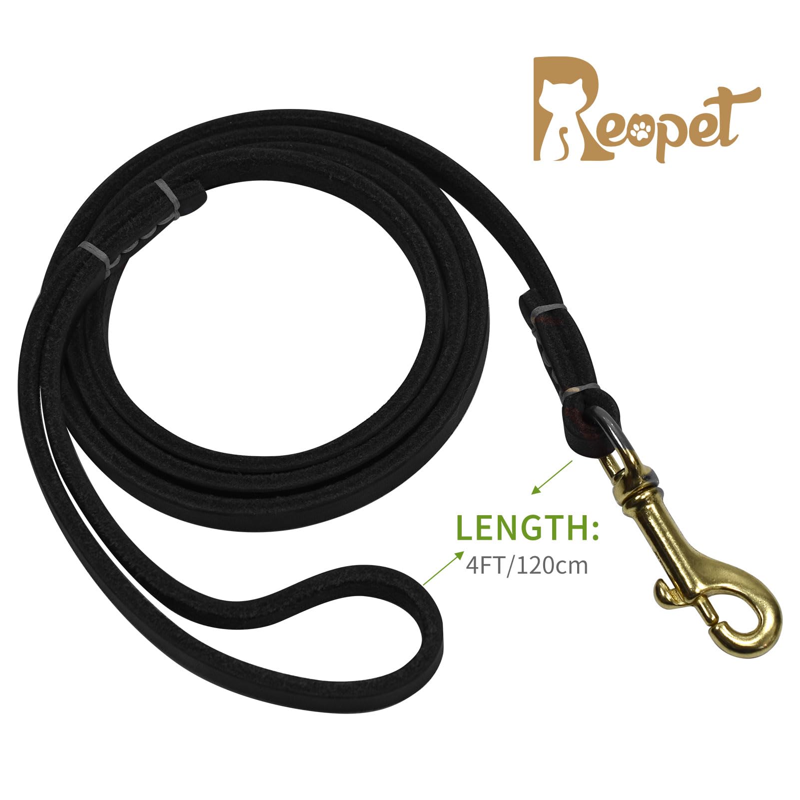 Reopet 4 Feet / 5 Feet / 6 Feet Genuine Leather Small & Medium Dog Leash, Real Leather - (3/8 X 4, Black)