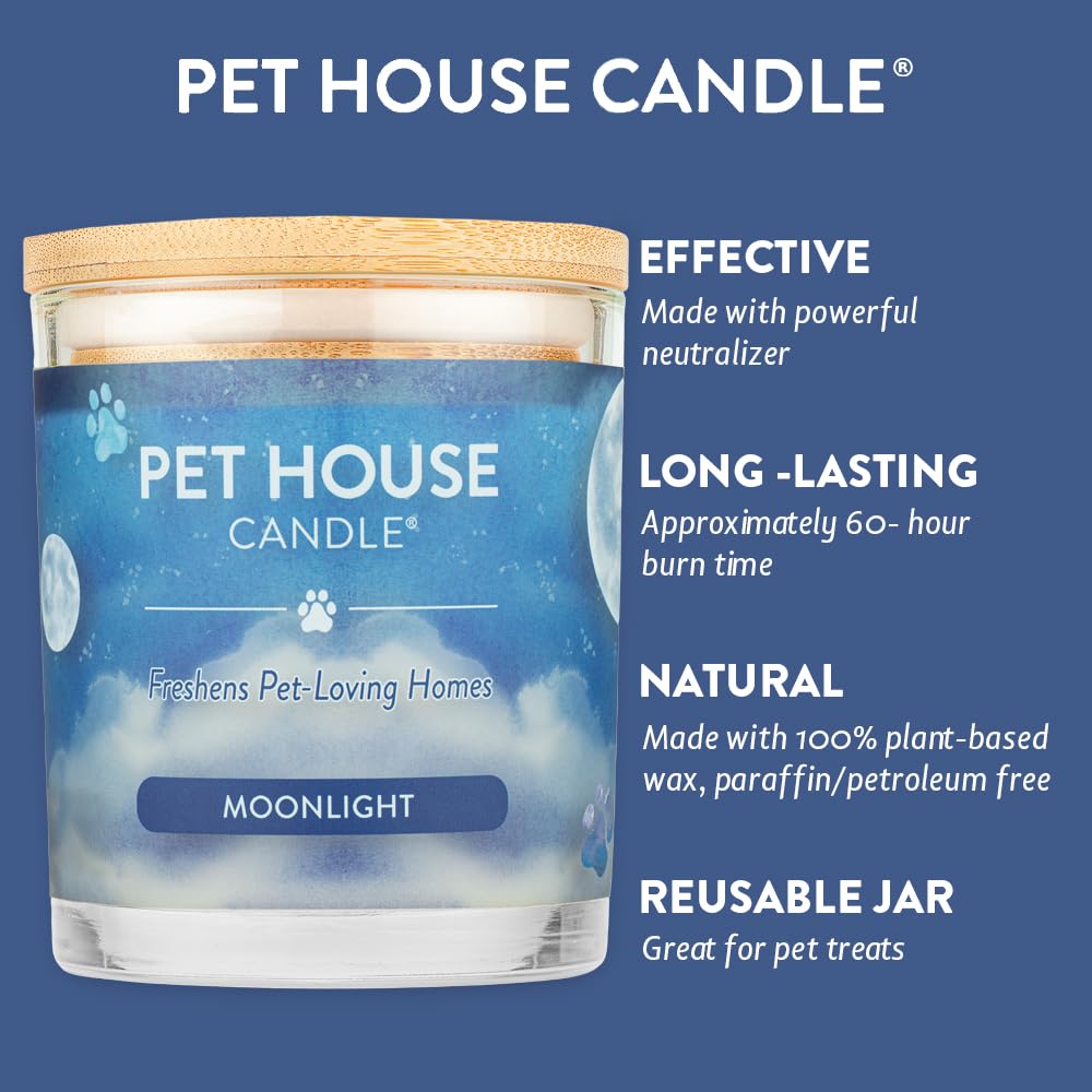 One Fur All Pet House Candle - Moonlight - 100% Plant-Based Wax Candle - Pet Odor Eliminator For Home - Non-Toxic & Eco-Friendly Air Freshening Scented Candles