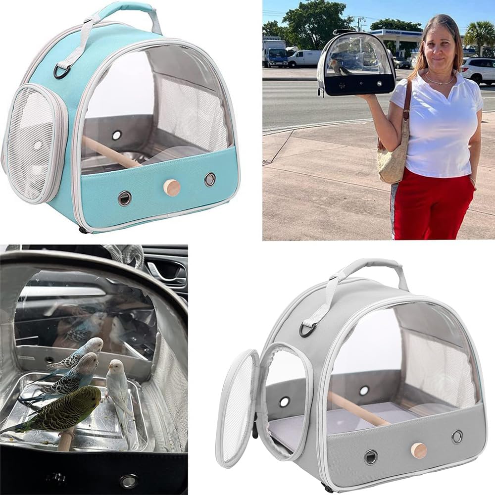 Bird Travel Carrier Cage, Portable Small Bird Parrot Parakeet Carrier with Standing Perch and Soft Mat, Side Access Window Colla
