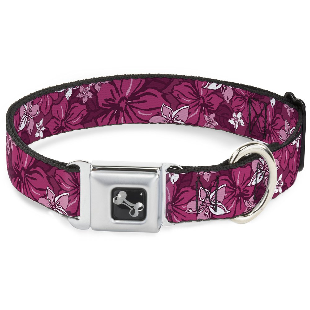 Buckle-Down Seatbelt Buckle Dog Collar - Hibiscus Collage Pink Shades - 1' Wide - Fits 15-26' Neck - Large, Dc-W30876-L