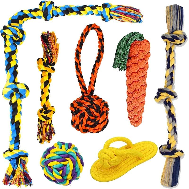 Buszbo Dog Rope Toys For Large And Medium Aggressive Chewers | Tough Natural Cotton Chew Tug Rope With EasyHold Handle | Indest