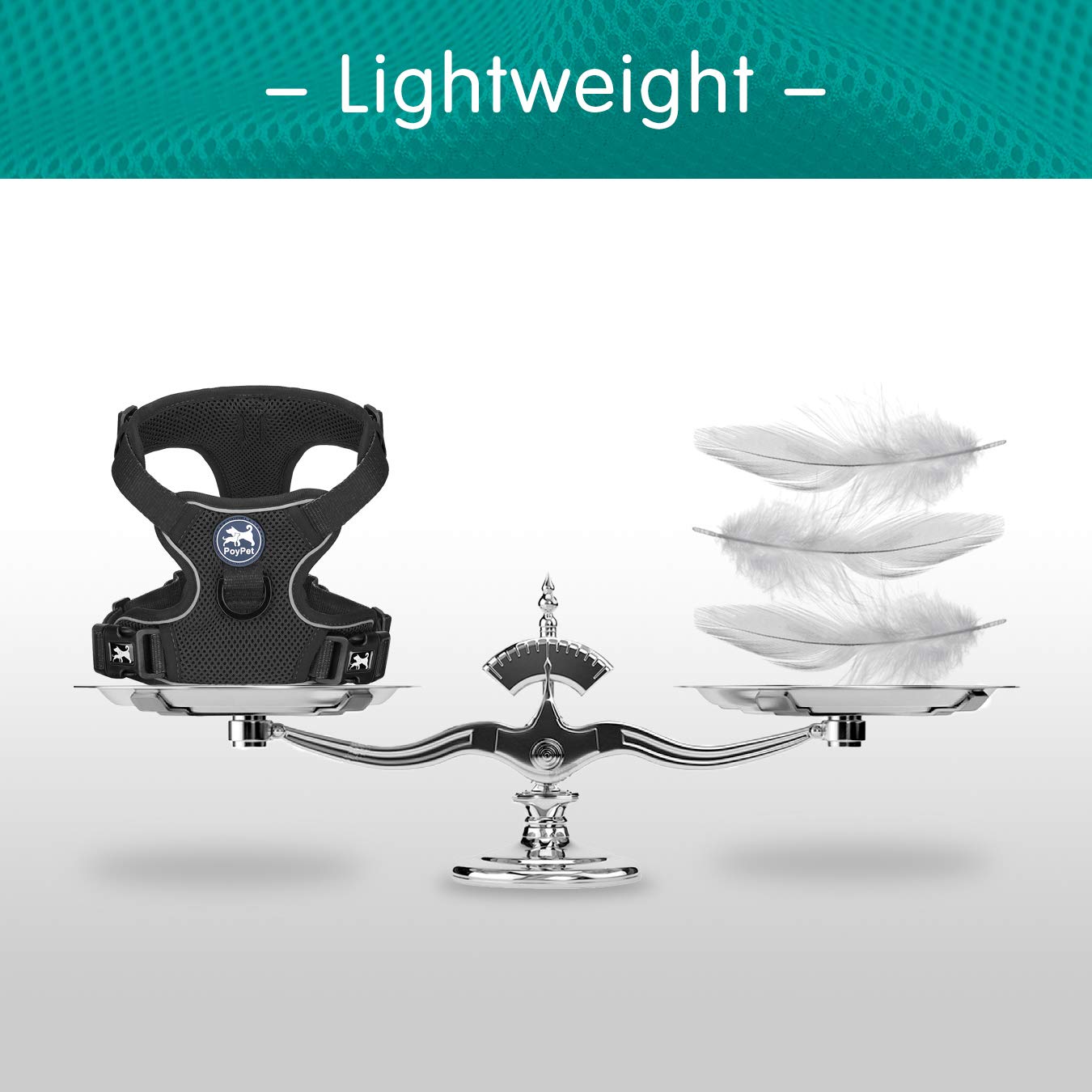 Poypet Reflective Soft Breathable Mesh Dog Harness Choke-Free Double Padded Vest With Adjustable Neck And Chest(Black,L)