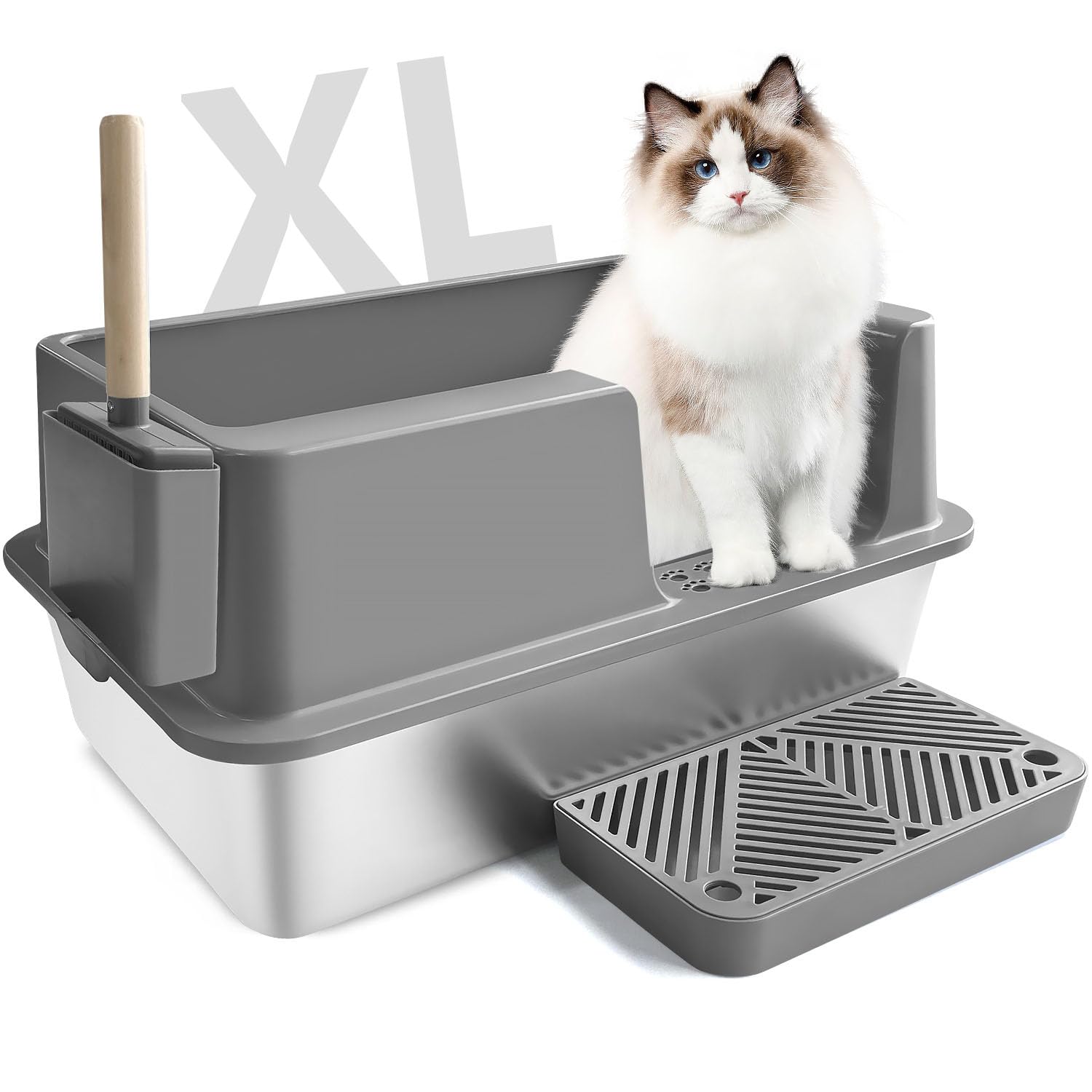 Sousia Stainless Steel Litter Box - Extra Large Steel Litter Box XL Non-Sticky Metal Litter Box Tray Anti-Leakage Easy Cleaning 