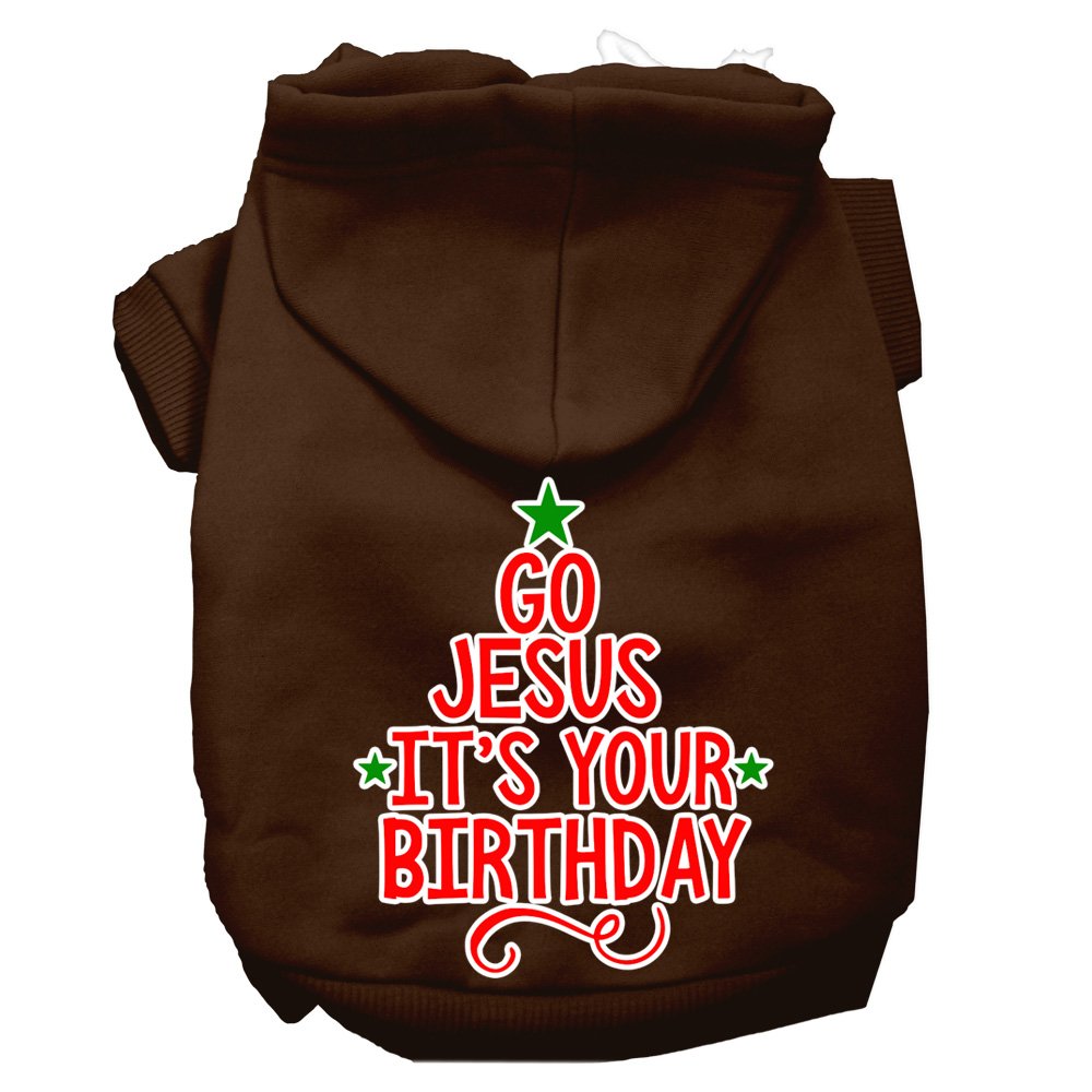 Christmas Pet Dog & Cat Hoodie Screen Printed, 'Go Jesus, It'S Your Birthday' Brown 2Xl (20-25 Lbs.)