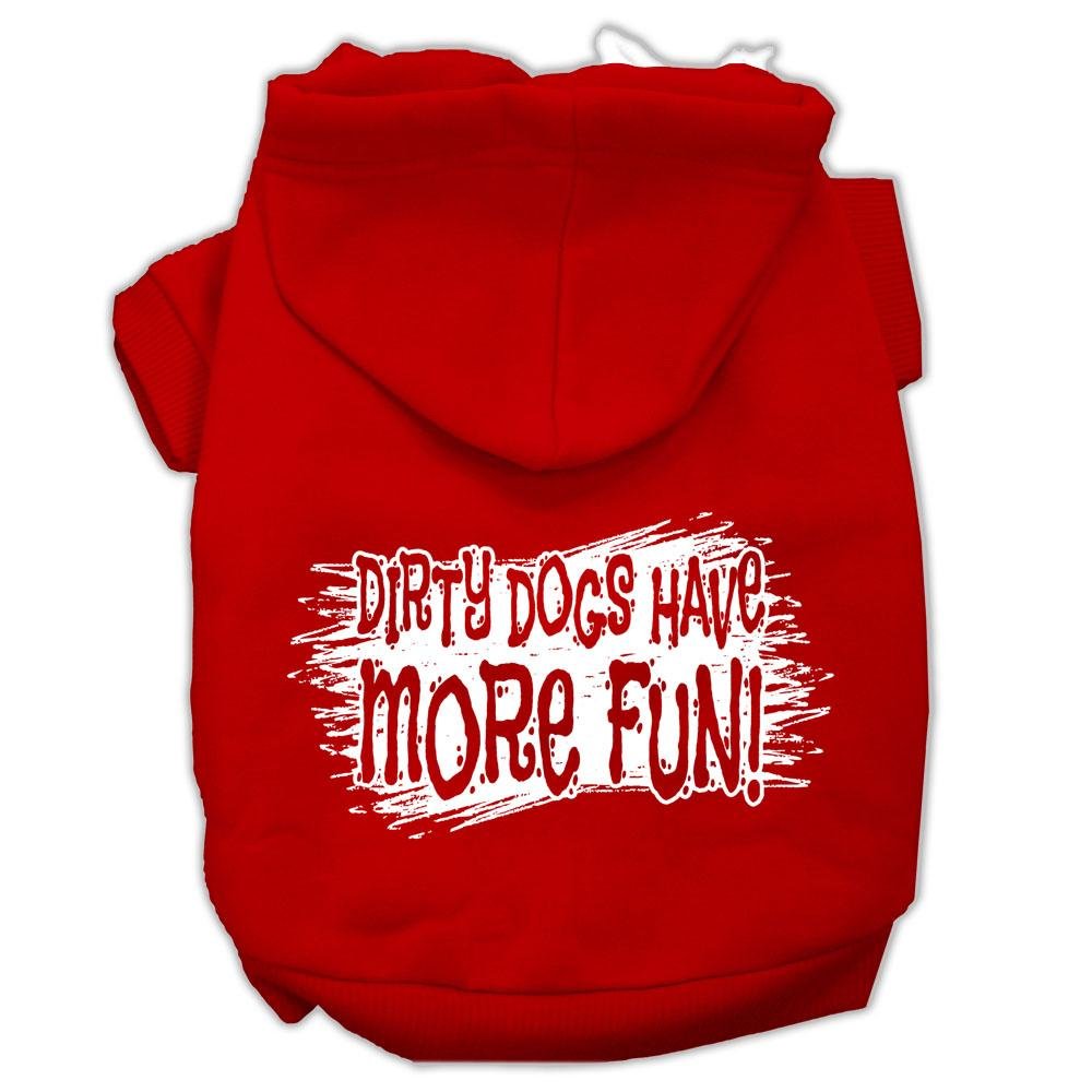 Pet, Dog & Cat Hoodie Screen Printed, 'Dirty Dogs Have More Fun' Red Xl (14-20 Lbs.)