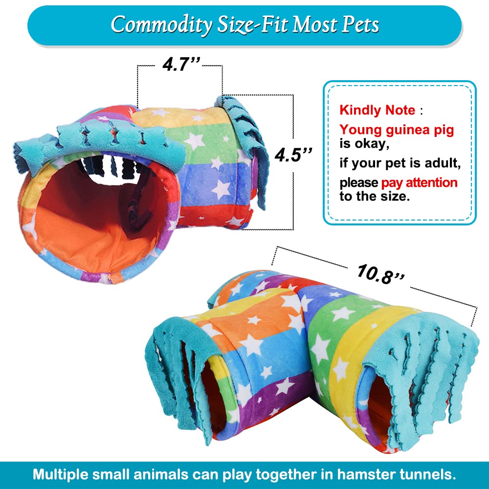 Guinea Pig Tunnel-Homeya Guinea Pig Hideout,Collapsible 3 Way Hamster Play Tubes With Fleece Forest Curtain,Small Animal Pet Toys And Cage Accessories For Rabbit Bunny Ferret Rat Hedgehog