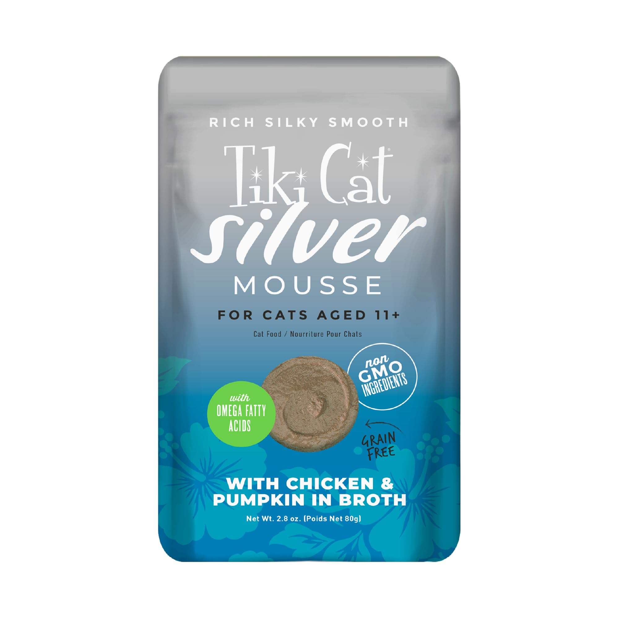 TIki Cat Silver Mousse, With Chicken & Pumpkin In Broth, Silky Smooth Nutrient Rich Formulated for Older Cats Aged 11+, 2.9 oz. 