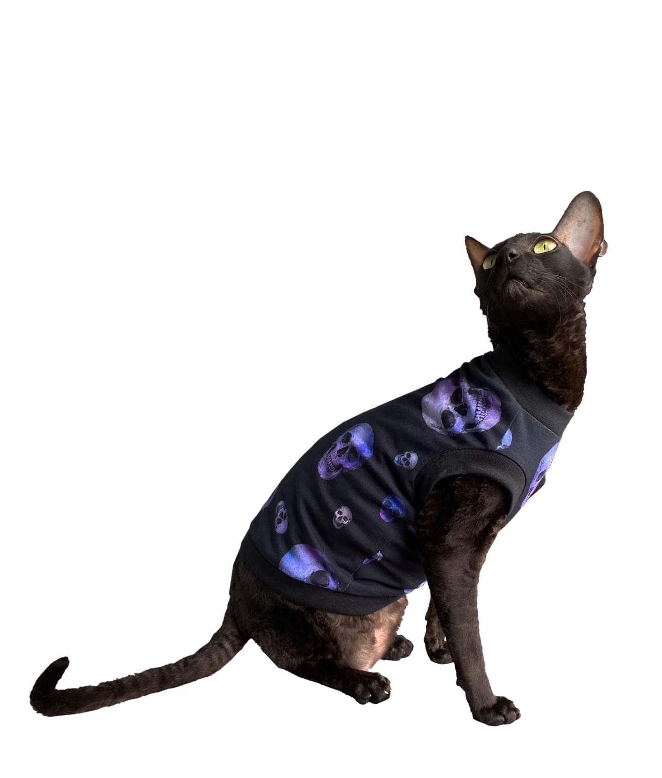 Kotomoda Hairless Cat'S Cotton Stretch T-Shirt Purple Sculls For Sphynx Cats (L)