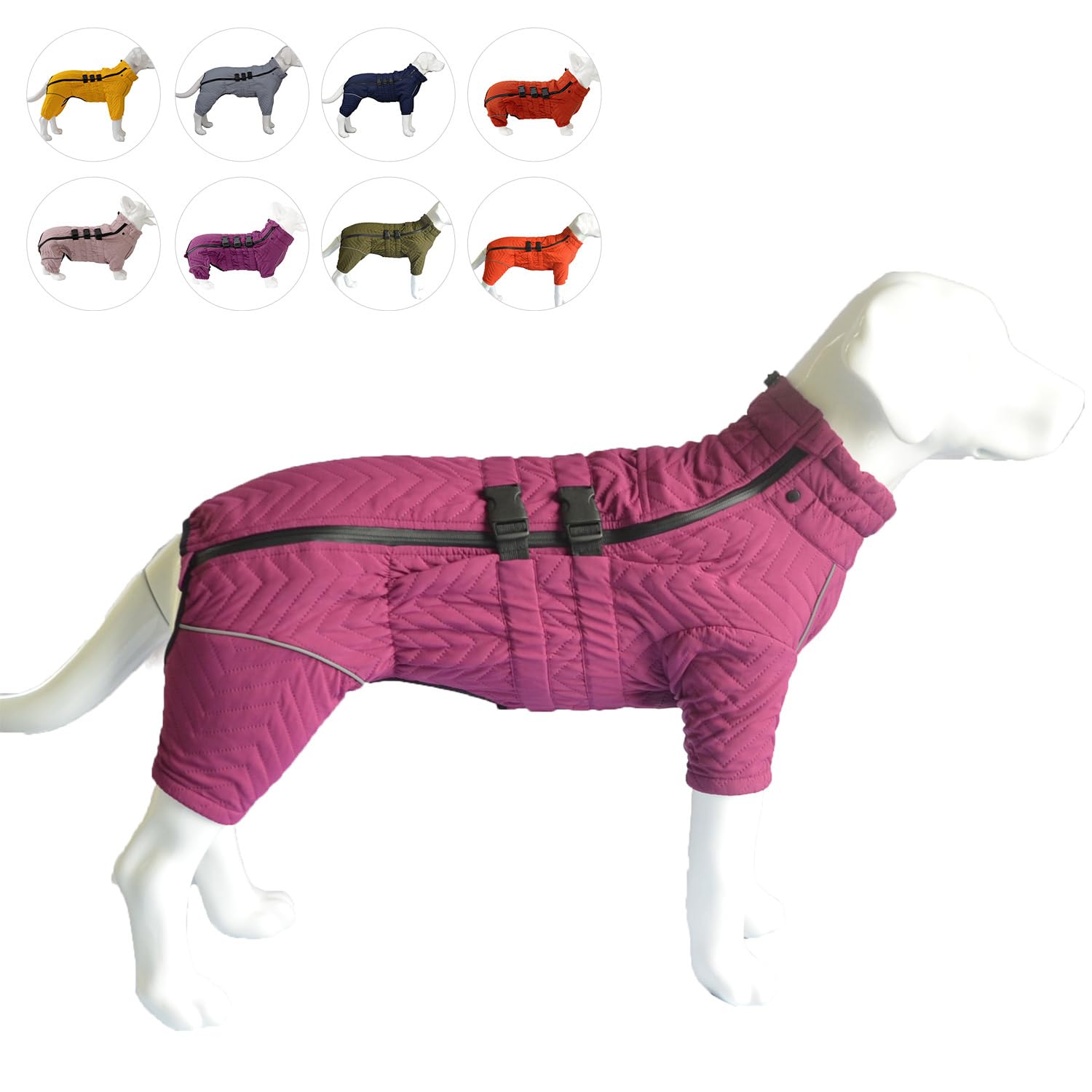 Warm Dog Coat Double Layers Dog Vest, 4 Legs Covered Windproof Waterproof Reflective, Purple L, S-Xl