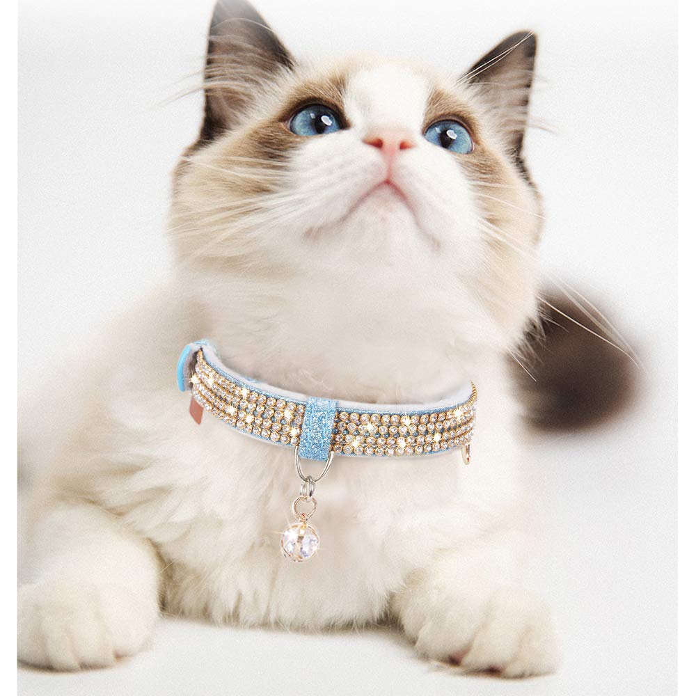 Petshome Cat Collar, Dog Collar, [Bling Rhinestones] Premium Pu Leather With Pendant Adjustable Collars For Big Cat And Small To Medium Dog Small Blue