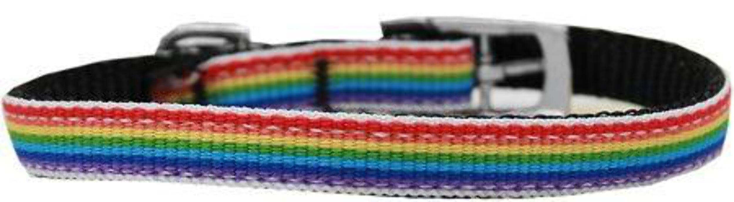 Mirage Pet Products Rainbow Striped 3/8&quot; Nylon Dog Collar with Classic Buckle, Size 12, Rainbow Stripes