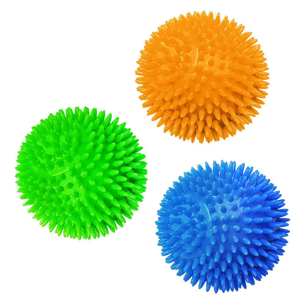 Meric Spiky Dog Balls, Squeaky Teething Rubber Chews, Oral Care Assistant, Fetch And Toss Game, Blue, Green, And Orange, 2.4, Tp
